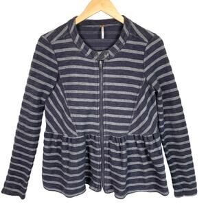 FREE PEOPLE Women's XS Gray and Dark Gray Stripe Peplum Zip Up Jacket
